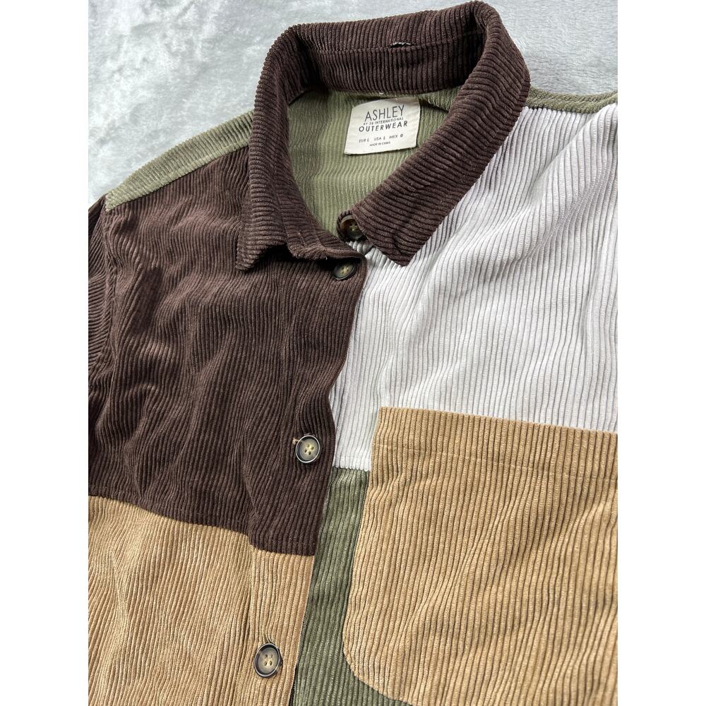 Patchwork Corduroy Shacket Shirt Large Granola Girl Bohemian Cottage Outdoorsy - Picture 3 of 8
